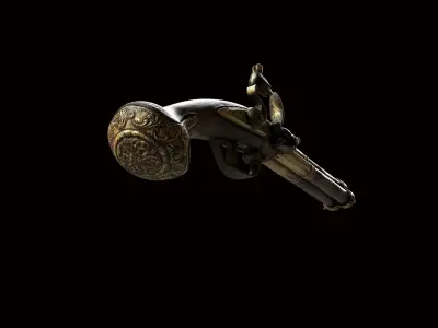 3 Barrel Flintlock Pistol 3D model