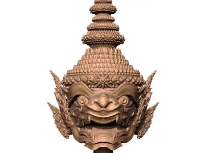 Hanuman 2  - Khon Mask helmet - Thai Pattern 3D print model 3D print model