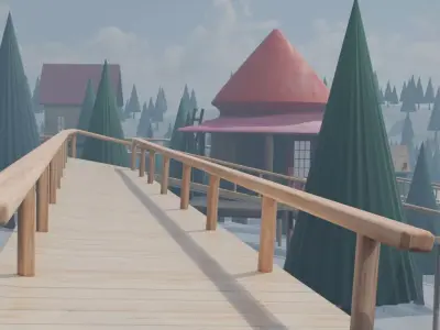 Snowy Village Scene 3D model