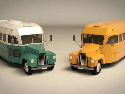 Low Poly Vintage Bus 01 Low-poly 3D model