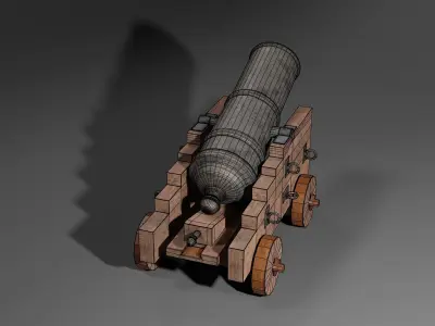 Iron cannon with wooden base 3D model