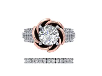 Solitaire Flower Engagement Ring Bridal Set 3D print model