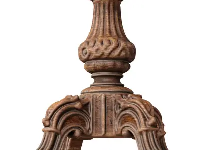Round Wooden Carved Distressed Dining Coffee  Table Rustic Style 3D model