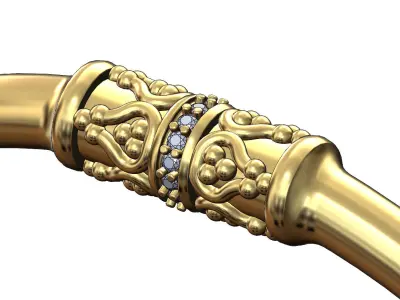 Diamond beaded crown horn cuff bracelet 3D print model
