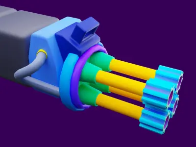 Lowpoly Game Ready Gun Model cable Low-poly 3D model