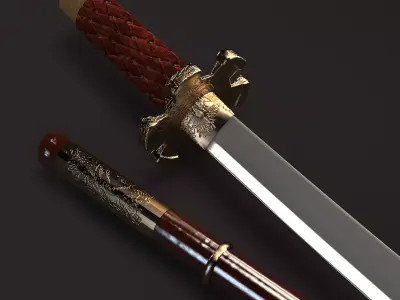 Katana Low-poly 3D model chinese sword 3D model