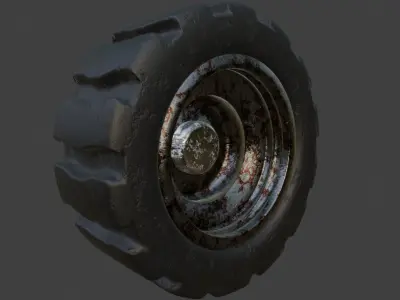 Weathered Off-road Wheel and Tire 3D Model 3D model