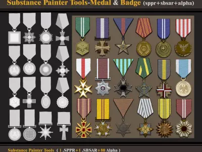 Medal and Badge sppr and sbsar and alpha 3D model