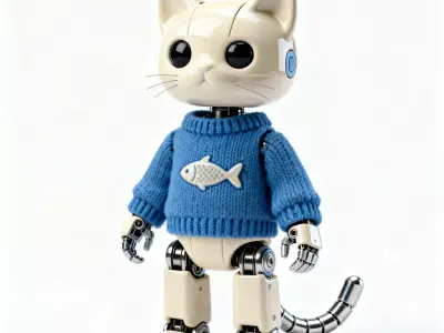 Realistic Robotic Cream Cat in Sweater 3D Model Low-poly 3D model