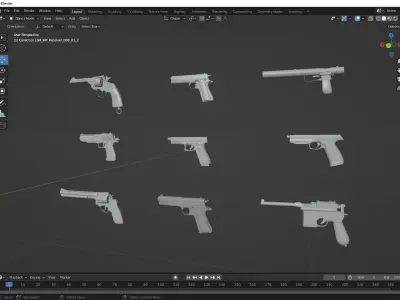 guns rigged pistol pack 3D model