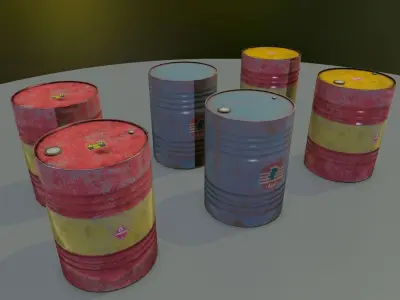 PBR Metal barrels Low-poly 3D model