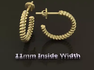 Earring Hoop Rope Twist Opened Back 11MM DIAMETER  3D print model