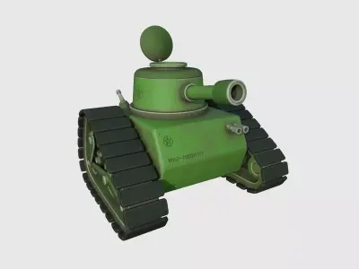 War Tank Cartoon A11 Green Dirt - Military Vehicle Low-poly 3D model