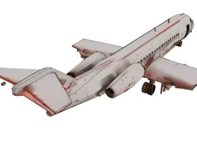 Wrecked civil aircraft among ruins 3D model