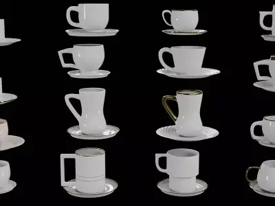 Cup Saucer Collection Blender Asset Library Free low-poly 3D model