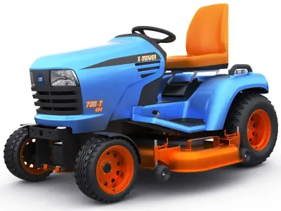 Riding Lawn Mower with trailer and snow blade 3D model