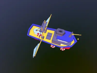 Low poly ship boat flying in sky Low-poly 3D model