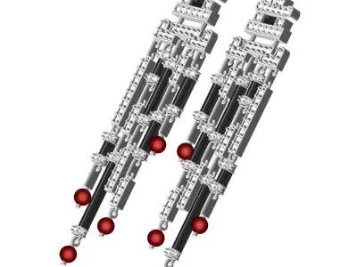 Antique Black Onyx Ruby Pearl Drop Earring 3D print model