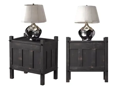 Industrial Style Nightstand with Metallic Lamp 3D model