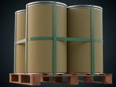 Cardboard Barrel And Pallet 1 Basic Low-poly 3D model