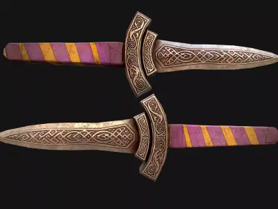 Medieval Wooden Dagger Knife Sword Weapon Set Low-poly 3D model