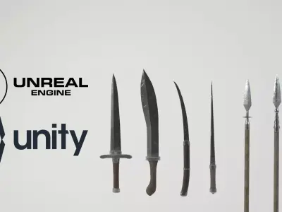 Medieval slavic weapons game asset Low-poly 3D model