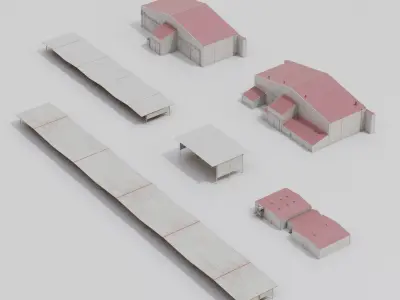 Airport Hangar Exterior Pack 4 Low-poly 3D model