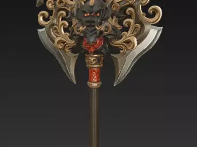 Demonic Bone Axe - Stylized Fantasy Battle Weapon 3D model