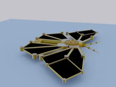 Gold and bronze mechanical moth 3D model