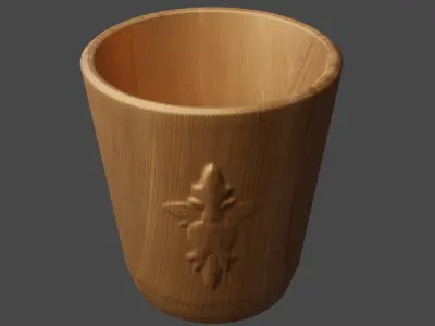 Wooden cup with ornament decoration carve on body Free low-poly 3D model