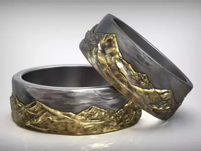 Sky Mountains Rock Nature Wedding Ring 3D print model