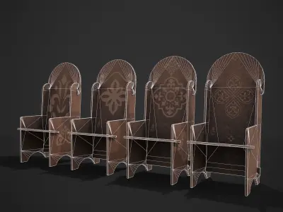 Wooden High Chair Low-poly 3D model