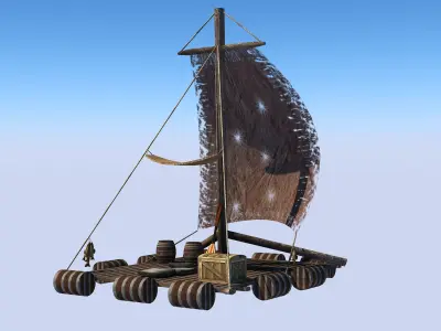 Raft -Low poly sailboat with lamp Low-poly 3D model