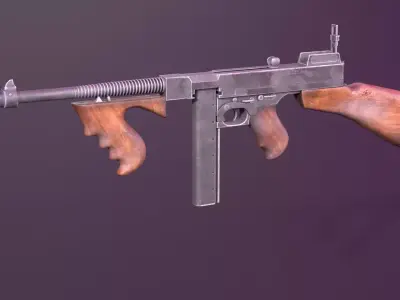 Thompson submachine gun smg Low-poly 3D model
