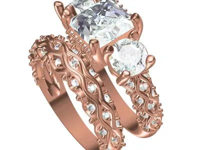 Princess Cut Diamond Vintage Ring Wedding Ring Set 3D print model