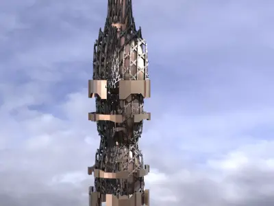 Sci fi Gold Hive structure pinnicle 3D model