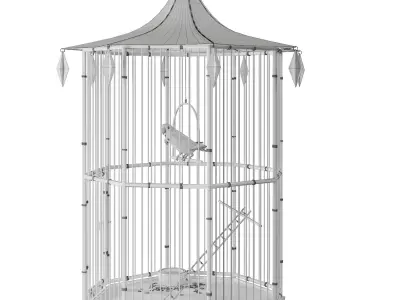 Cage with lovebirds 3D model