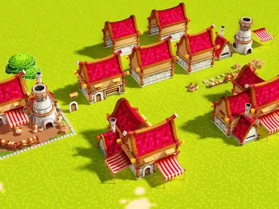 Modular Medieval Town Low-poly 3D model