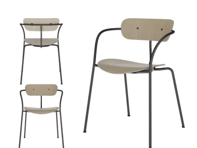 Industrial Dining Chair Plywood Seat with Metal Frame Armrest 3D model