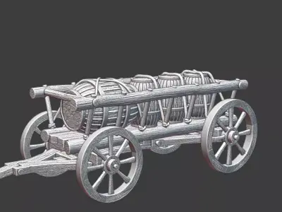 Medieval Supply Wagon with barrels  version 2 3D print model