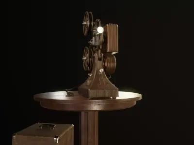 Vintage projector with table and storage box Low-poly 3D model