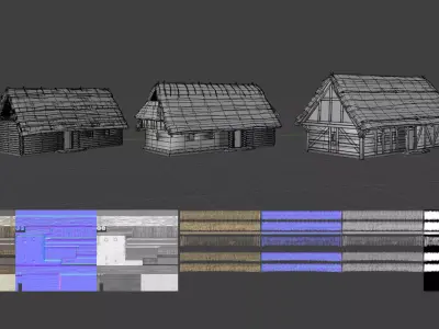 Medieval Houses Thatched Roofs - game ready Low-poly 3D model