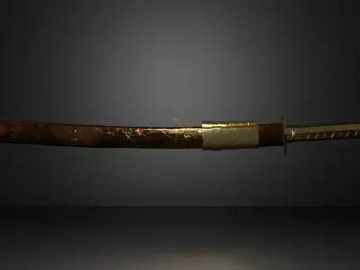 Golden Katana Low Poly Low-poly 3D model