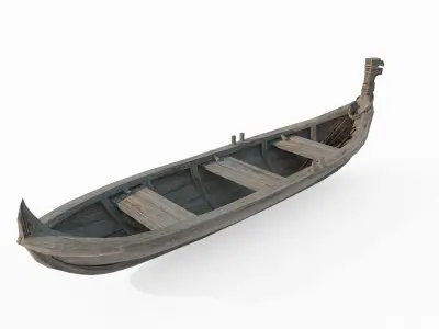 Ancient small wooden boat 3D model