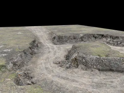 Mine Quarry Grassy Cliff Low-poly 3D model