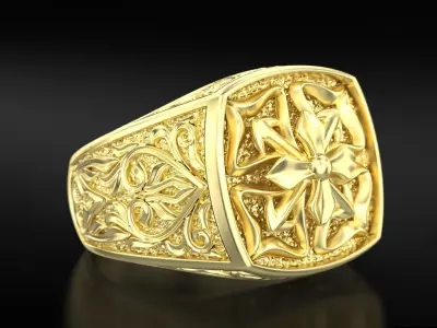 Antique ring with patterns and a cross 735 3D print model