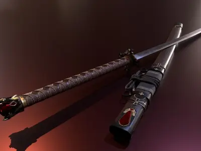 Katana - Black Cross Low-poly 3D model