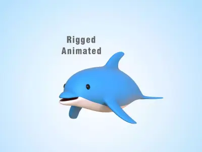 Low Poly - Cartoon Dolphin 2 Rigged  Low-poly 3D model