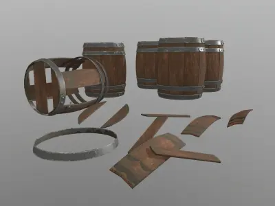 wooden Barrels Low-poly 3D model