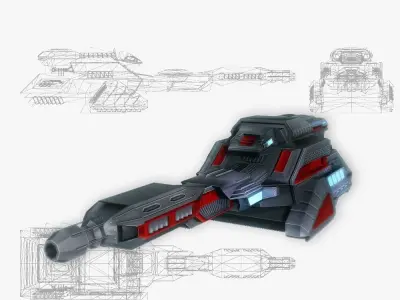 Blaster cannon 05 sci-fi low poly Low-poly 3D model